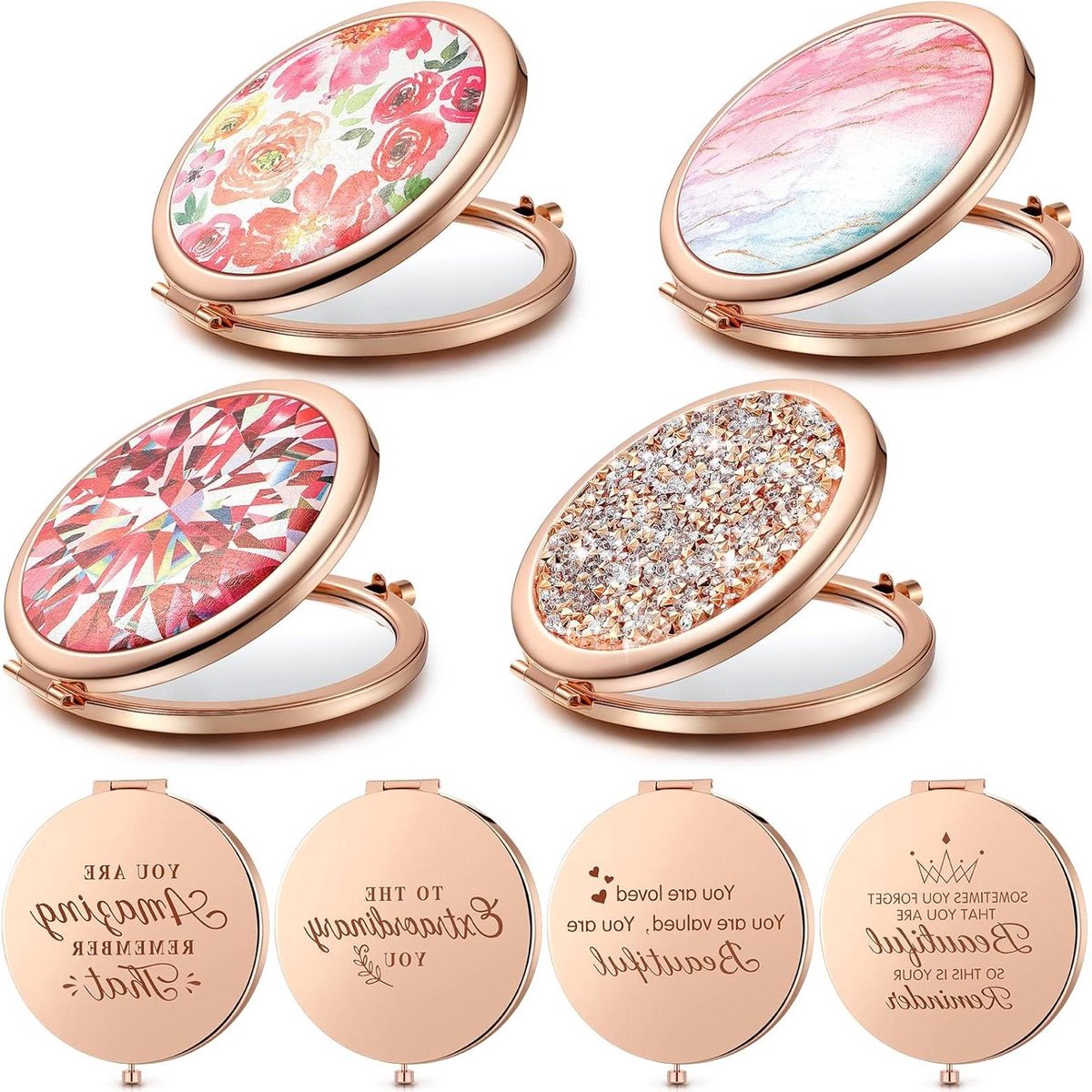 Compacte Make-up Spiegels - Draagbare Reisspiegel - Make-up Controleren - Dubbelzijdige Vergroting - 2.75 Inch Diameter - Roze