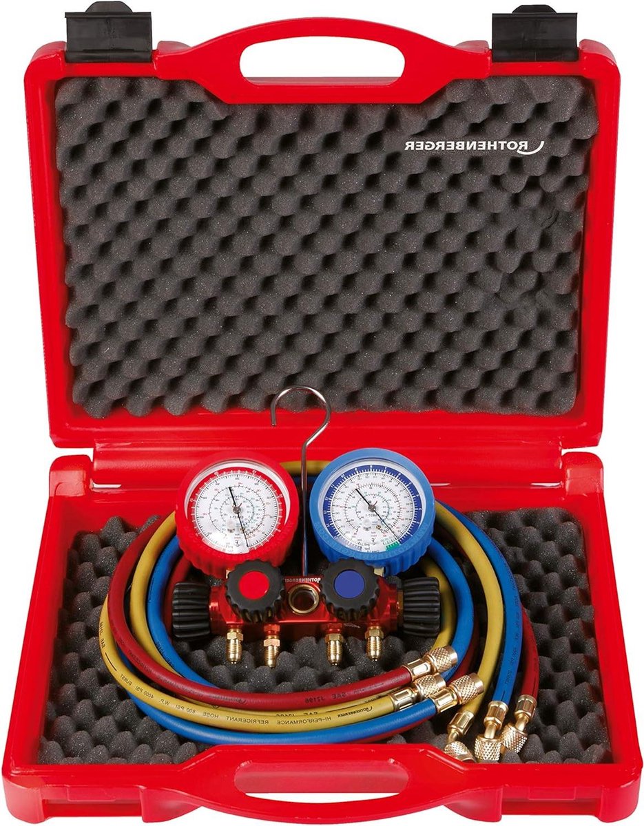 Manometer set - Koelmiddel meter - Koelsystemen Installeren - 4-weg aansluitingen - 3 slangen - null