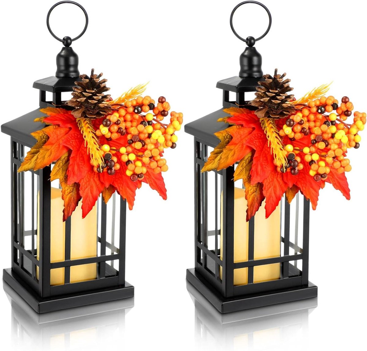 Herfst Lantaarns - Decoratieve Lantaarns - Buiten Decoreren - Rustieke Metalen Afwerking - 36 x 14 cm - Multicolor