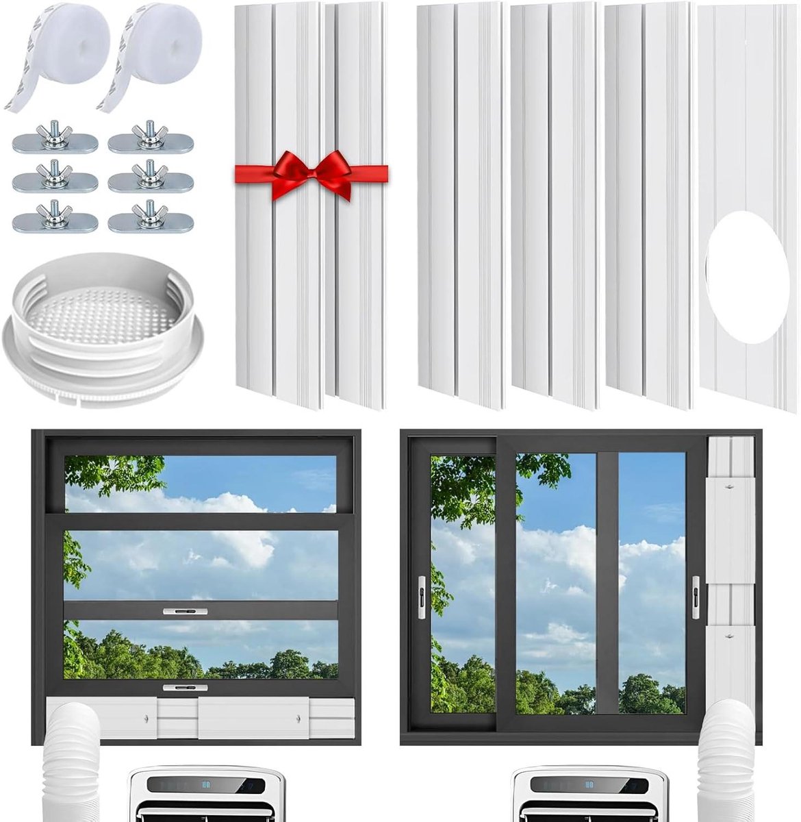 Ventilatieset Airco - Afvoerslang Kit - Ruimte Koelen - Verstelbare Schuifdeur - 42-157 cm - Wit