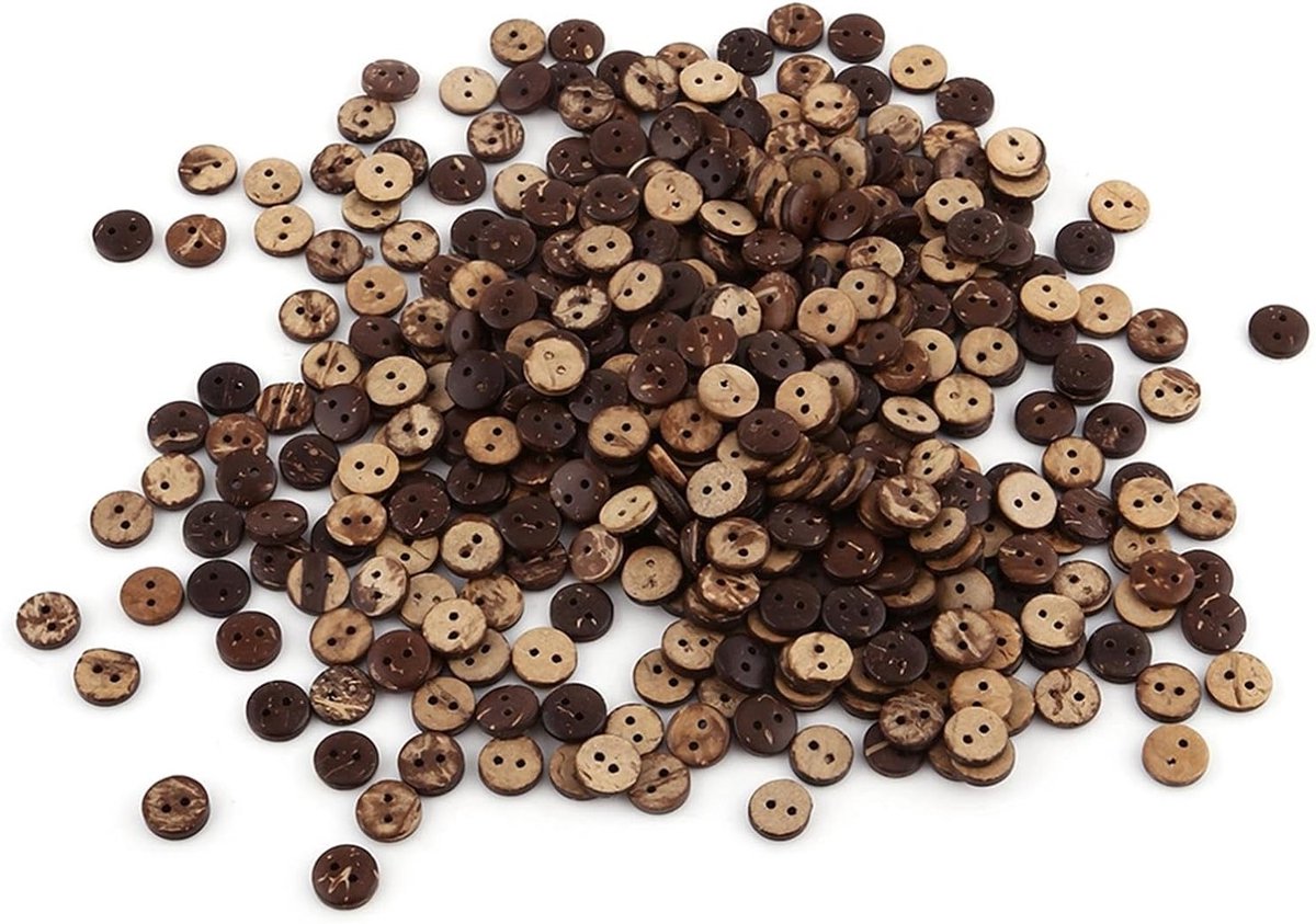 400 Stuks Natuurlijke Bruine Kokosnootschijven voor Scrapbooking en Decoratie - 10mm Boutons met 2 Gaten