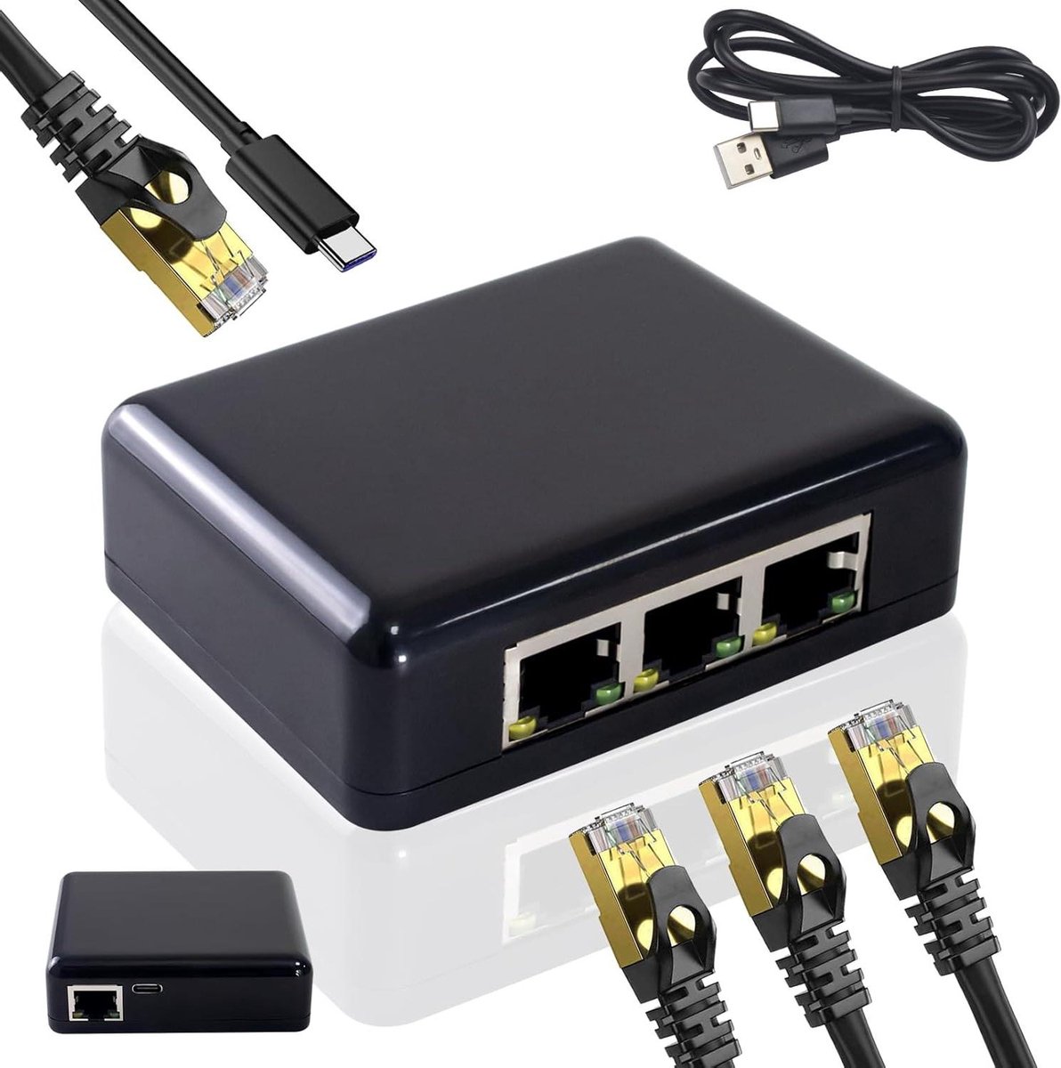 Ethernet Splitter - Netwerkverdeler LAN - Internet Delen - 1 tot 3 Poorten - 1000Mbps - Zwart