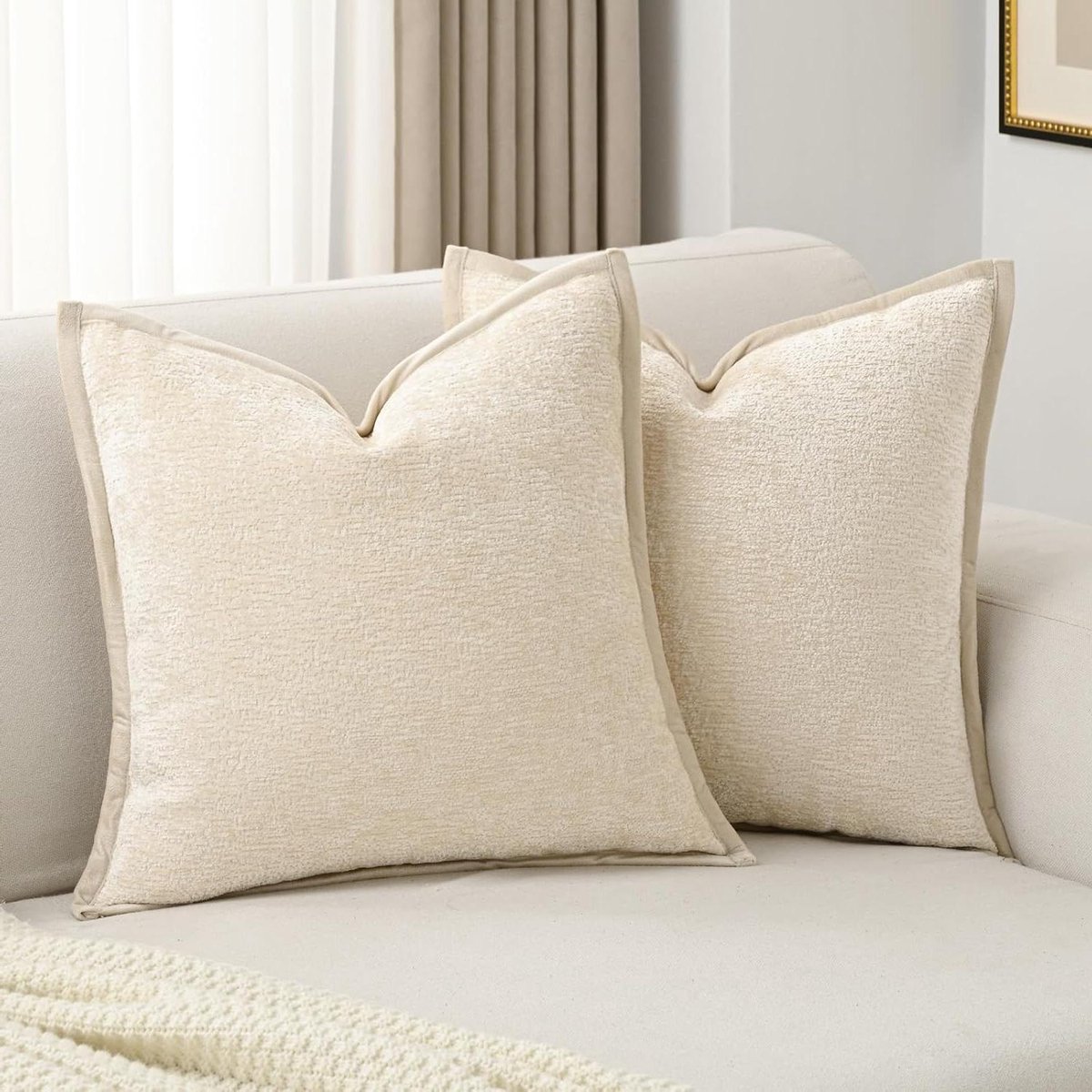 Sierkussenslopen Set - Decoratieve Kussenhoezen - Woonkamer Decoratie - Zacht Chenille Fluweel - 45 x 45 cm - Beige