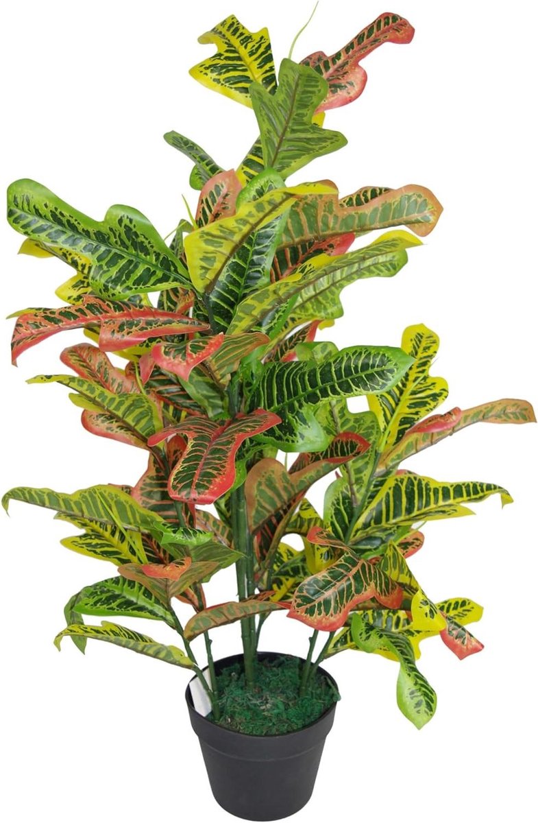 Kunstplant Codiaeum - Nepplant Kamerplant - Interieur Decoratie - Realistisch Ontwerp - 90 cm - Veelkleurig