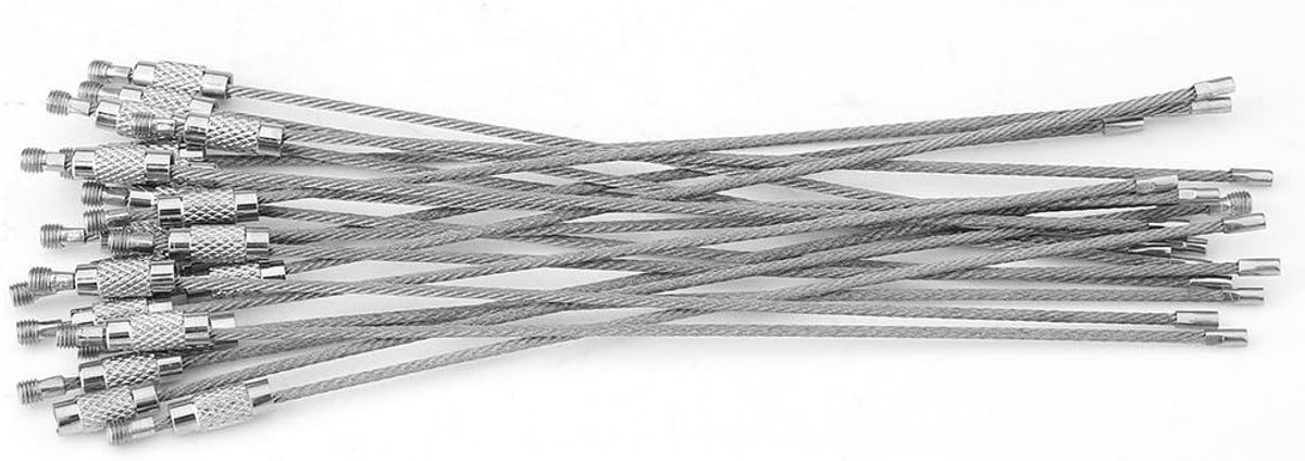 20 Stuks Sleutelhanger van Roestvrij Staal, Duurzame Kabel Sleutelhangers met Schroefdop voor Sleutels en Accessoires