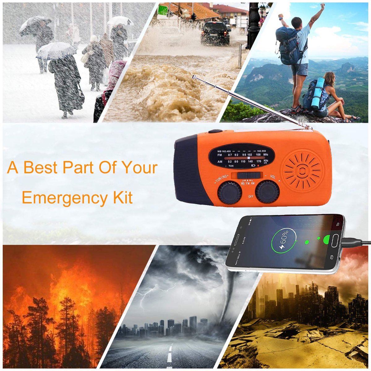 Noodradio - Noodpakket Oorlog - Draagbare Radio - Powerbank Zonneenergie - Transistor Radio - draagbare oplader – foto 5