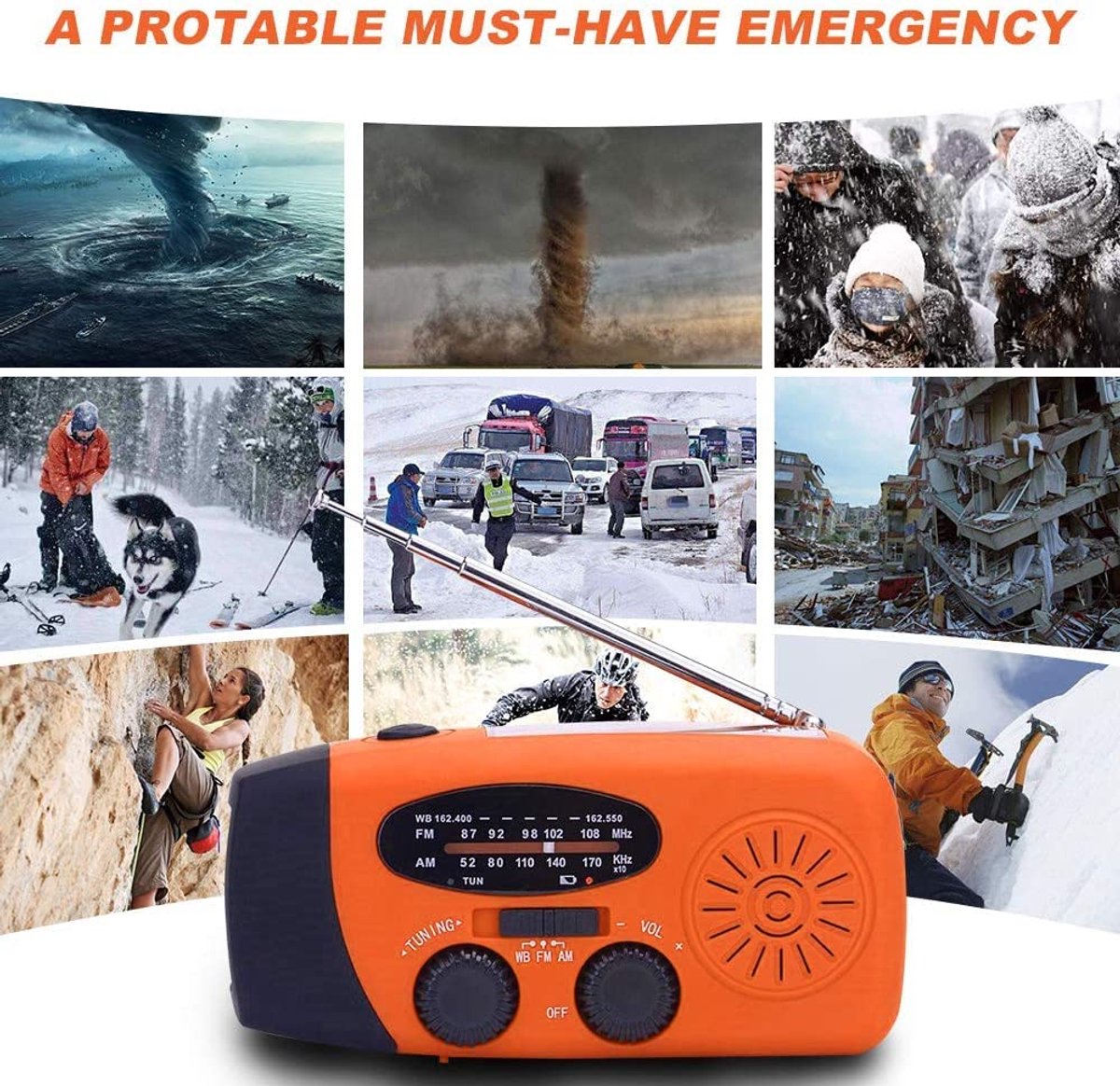 Noodradio - Noodpakket Oorlog - Draagbare Radio - Powerbank Zonneenergie - Transistor Radio - draagbare oplader – foto 4