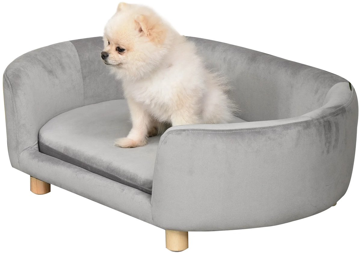 Naiz® - Hondenmand - Grijs - Houten poten - Wasbare hoes - Uitneembaar kussen - 86 x 55 x 33 cm