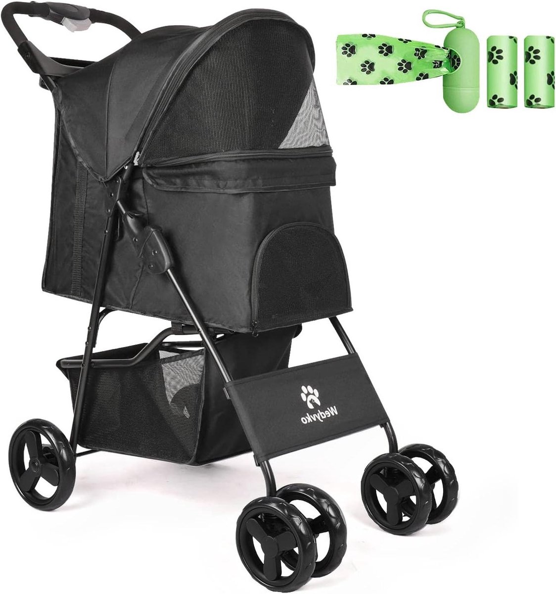 Huisdier Kinderwagen - Hond buggy - Reizen met huisdier - Gevisualiseerd gaasvenster - Tot 14.7 kg - Zwart