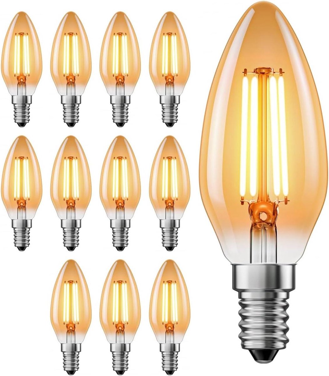 LED Lamp Kaars - Gloeidraadlamp E14 - Sfeer Verlichting - Extra Warm Wit - 35x99 mm - Goud