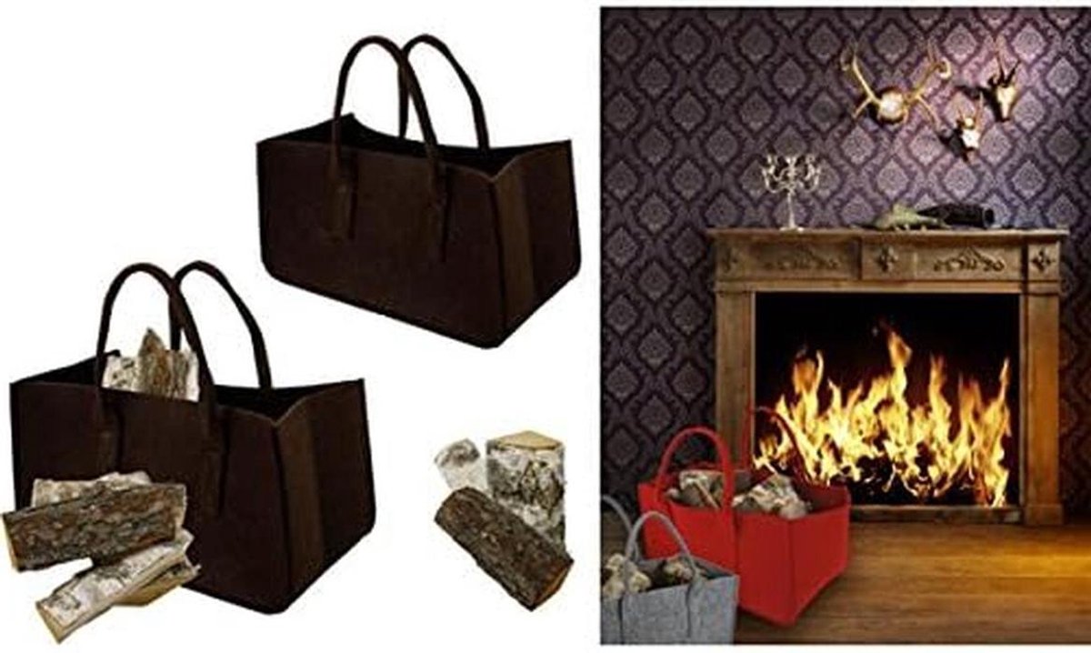 Felt bag - Storage basket - Haardhout opslag - Lichtgewicht ontwerp - 1 x 1 x 1 cm - Bruin