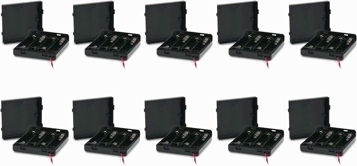 Batterijhouder - Batterijvak Mignon - Batterijen Opslaan - Met Aan- en Uit-schakelaar - 10 stuks - Zwart