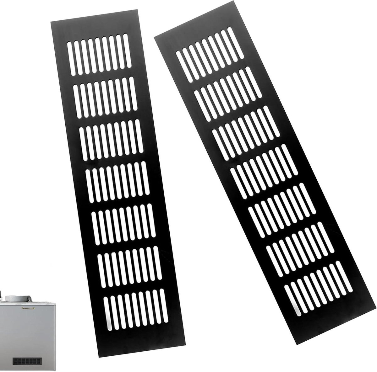 Ventilatie Roosters - Luchtgaten Aluminium - Meubels Ventileren - Roestvrij Corrosiebestendig - 80x300mm 2 Stuks - Zwart