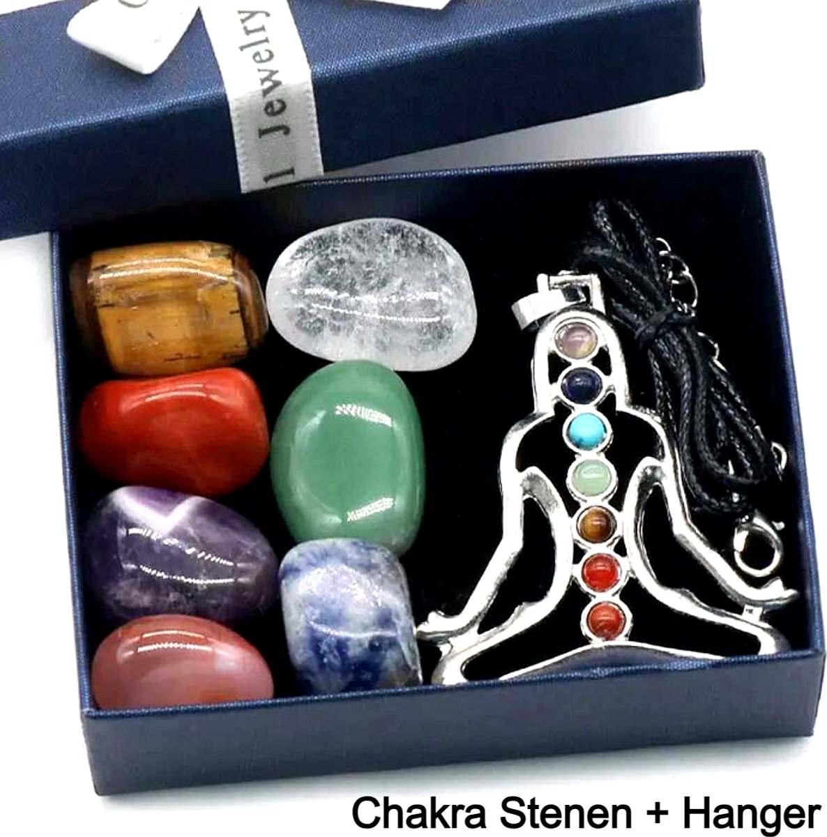 LaGloss® SET 7st Chakra Stenen en Ketting met Chakra Hanger + Ketting in Geschenkverpakking Healing Relax