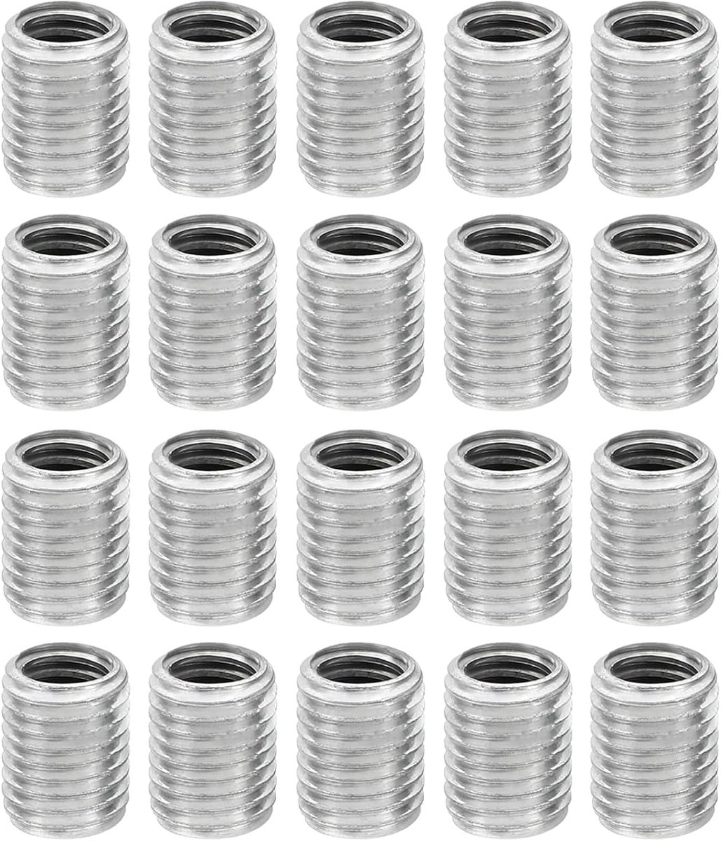 M8 x M6 x 10mm Metal Feeder Nut - 20pcs Thread Inserts - Male-Female Adapter Reducer Screw - Zinc White