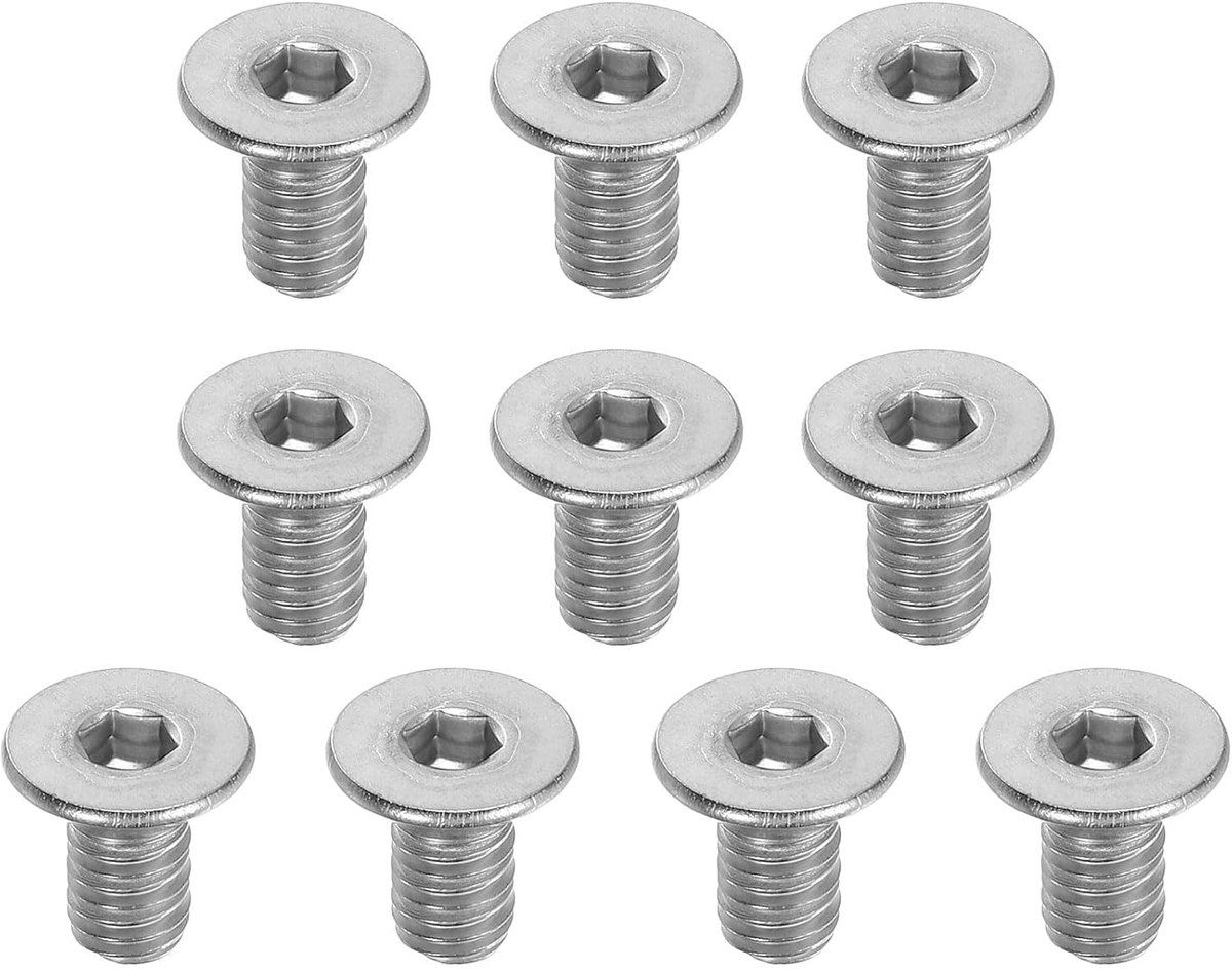 M8 x 16 mm Flat Head Screws - 10 Pieces Machine Screws - RVS 304 - Hex Socket Volledige Draad - Kwaliteit 6.8