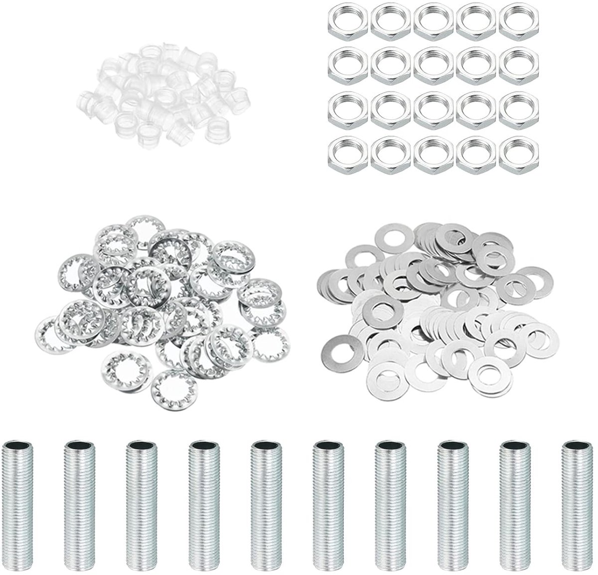 M10 threaded 1.58 inch lamp tube kit - locking nuts - washers - fixings assortment hardware - chandelier ceiling DIY light - zinc coating