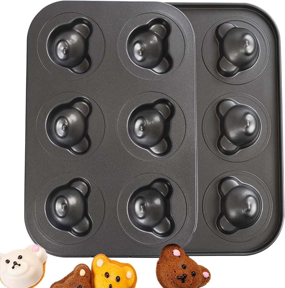 Beer Vorm Bakvorm - Mini Muffins - Cakes Versieren - Antiaanbaklaag - 2 Stuks 6 Holtes - Zwart