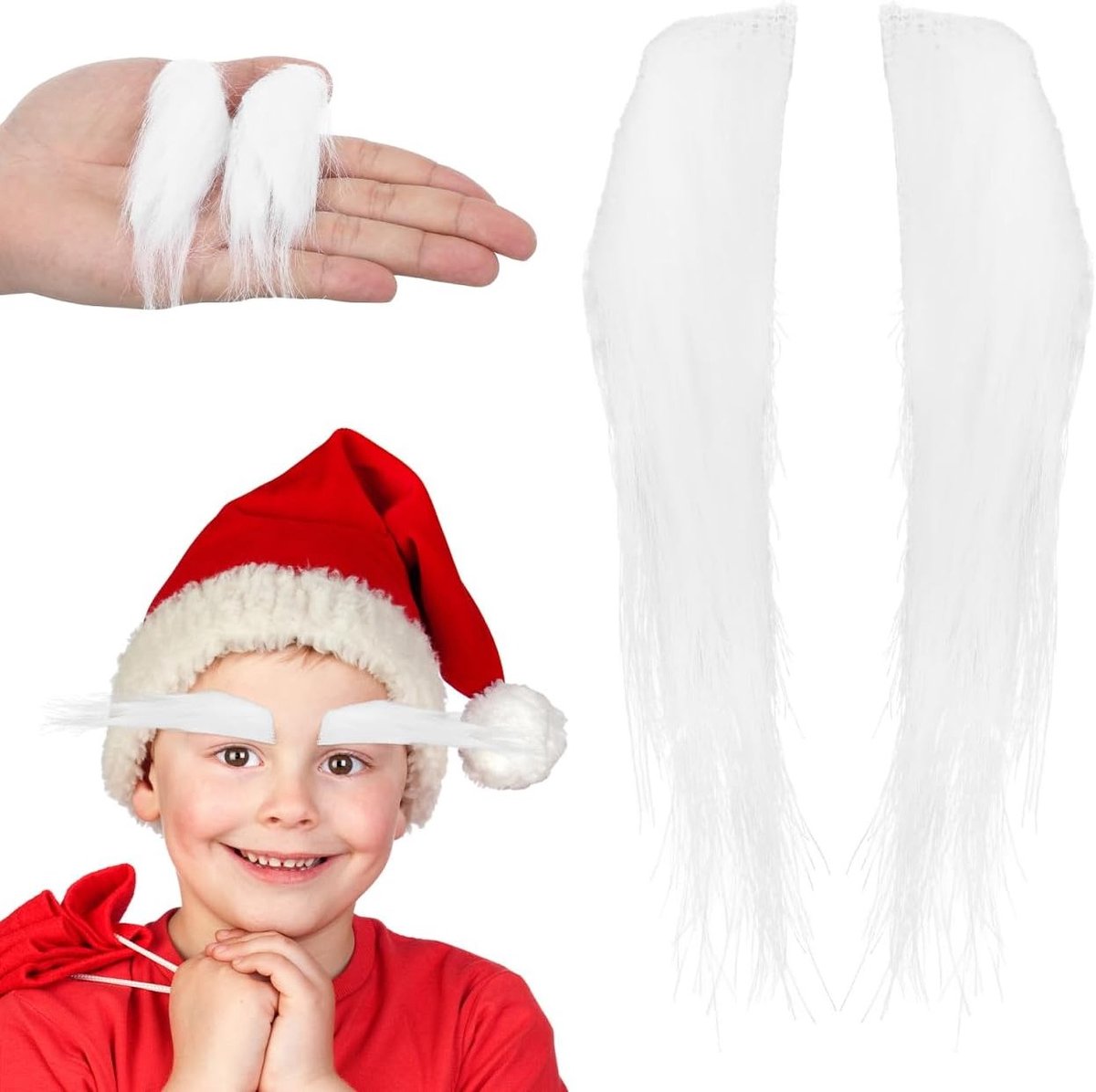 2 Stuks Witte Kunststof Pluizige Wenkbrauwen voor Kerstman Kostuum - Zelfklevende Accessoires voor Cosplay en Feestjes