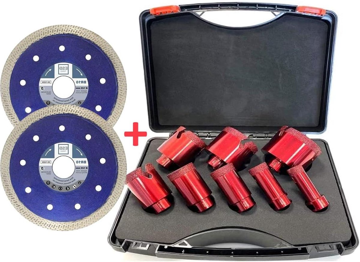 Tegelboor set - Diamant boren - Gaten boren tegels - Vacuüm gesoldeerde kern - 8-delig M14 - Blauw