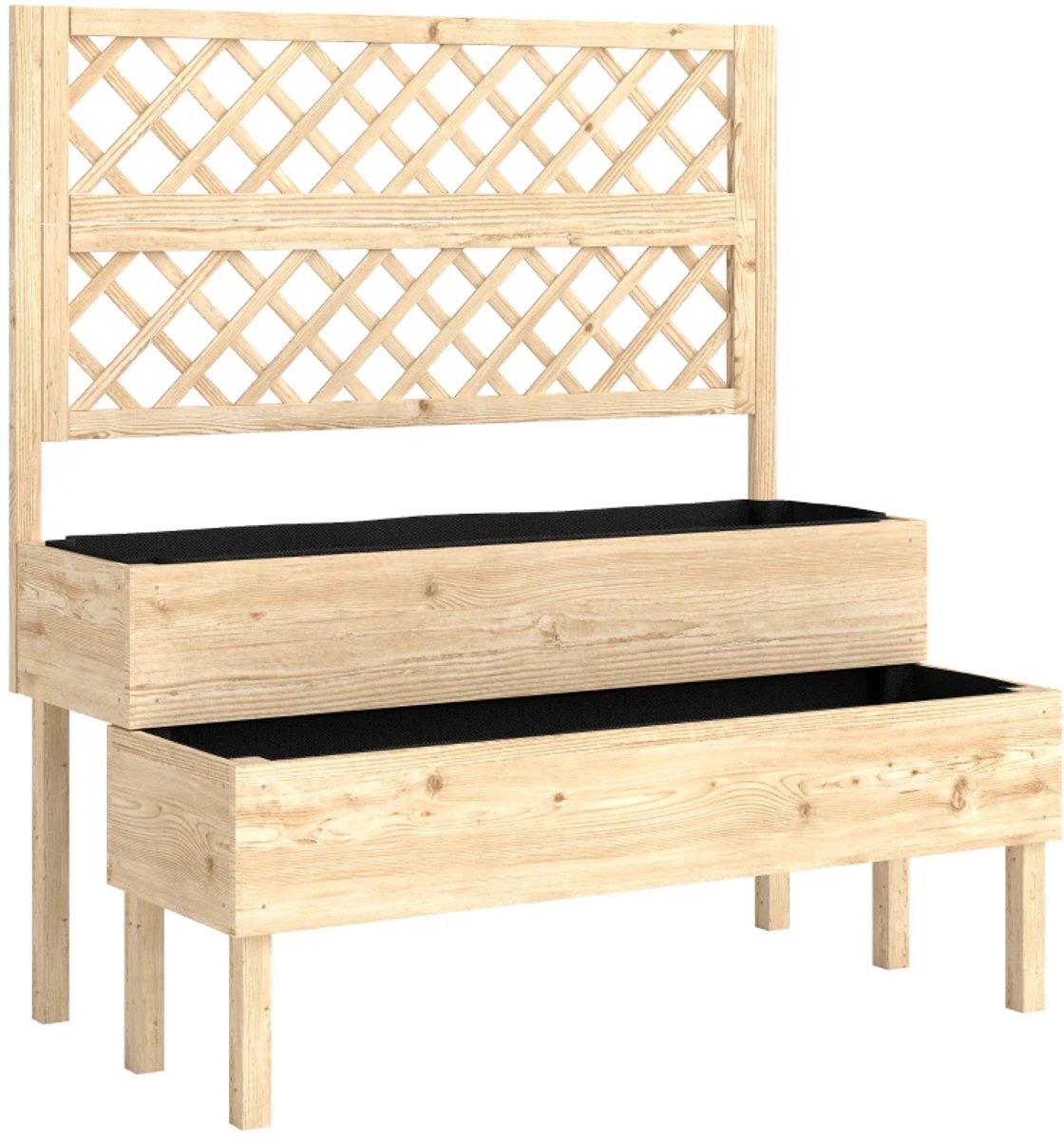 Plantenbak met Klimrek - Verhoogd Bloembak met Twee Niveaus - Tuinrek - Tuinbed - Plantenrek - Tuinbak - voor Bloemen, Fruit, Groenten & Kruiden - 108 x 62 x 120 cm - Hout