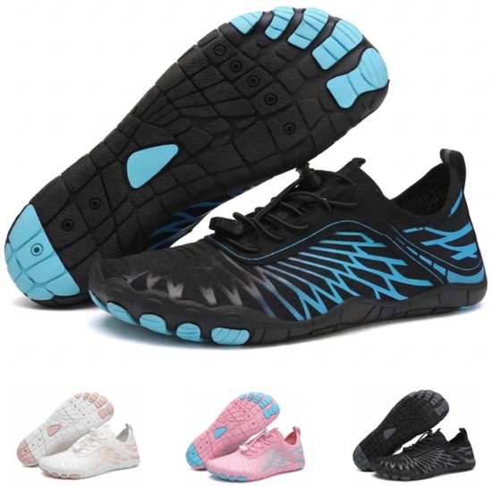 Solfit - Chaussures Barefoot - Femmes & Hommes - Baskets de sport - Chaussures de fitness - Chaussures de course - Textile tricoté respirant - Bleu / Noir - 41 - BAREON