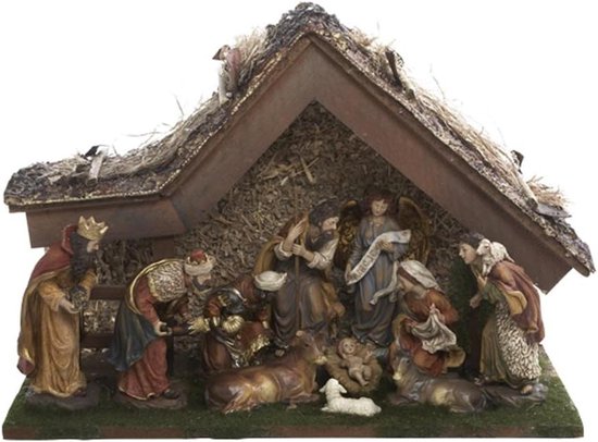 Geboorteset met figuren - Kerststal set - Kerstmis vieren - 10 gedetailleerde figuren - 30 cm hoog - Bruin