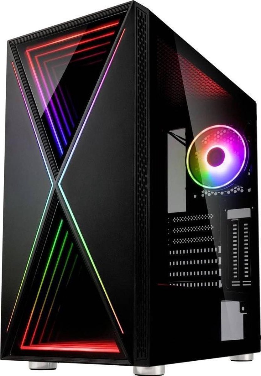 PC Behuizing - Midi Toren - Krachtige PC Bouwen - ARGB Infinity Mirrors - E-ATX Ondersteuning - Zwart