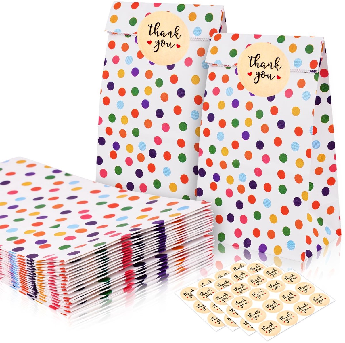 Store_7 - Papieren geschenkzakjes - Feestversiering - Opvouwbaar ontwerp - 25 stuks - Kinderfeestje - Schattige stickers - Geschikt voor diverse ge...
