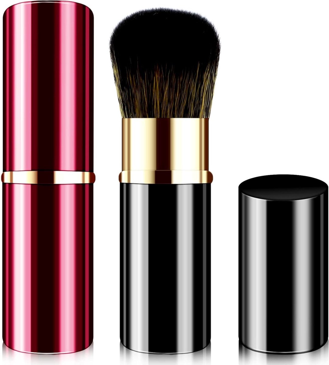 Set van 2 Inklapbare Kleine Make-up Kwasten voor Reis - Lipkwast, Foundationkwast en Poederkwast voor Mini Gezichtsverzorging en Make-up