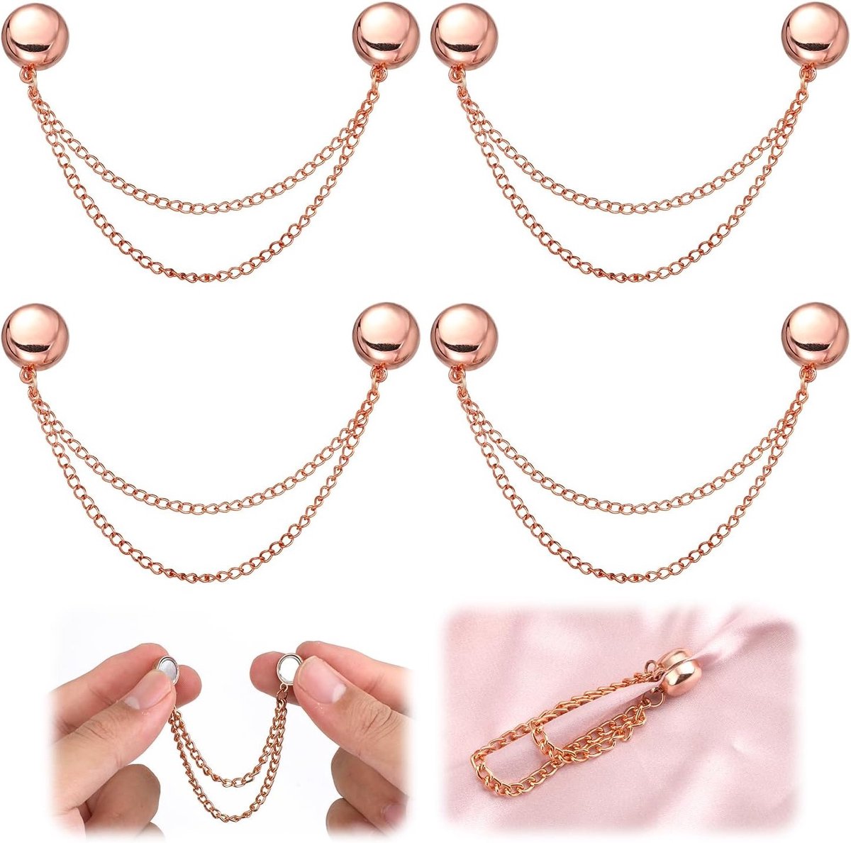 Multifunctionele Magnetische Kledingclips - Stijlvolle Kledingclips met Ketting in Roze Goud voor Kleding, Accessoires en Organisatie