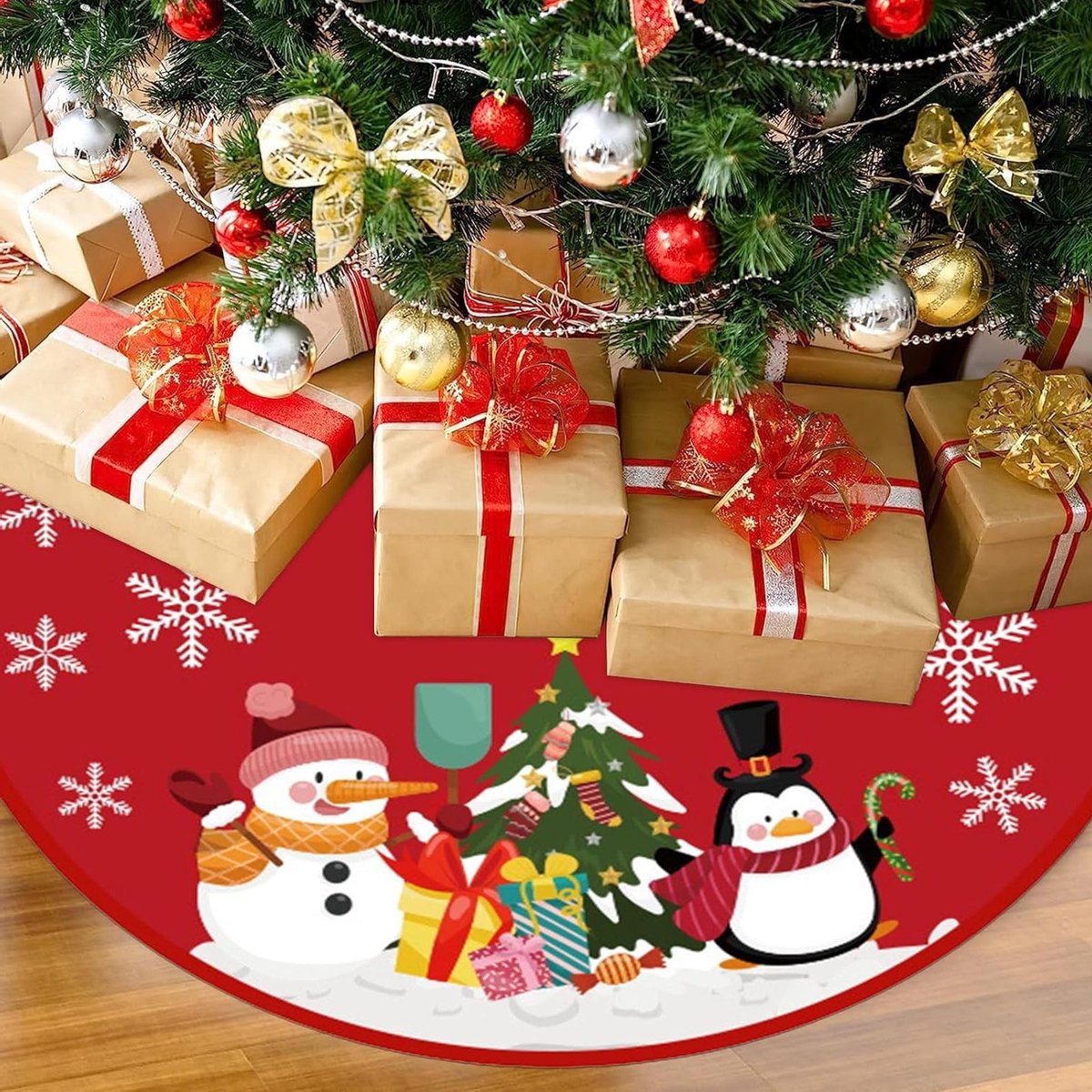Beschermhoes voor Kerstboom 88 cm - Rode Beschermhoes met Kerstdesign - Ideaal voor Kerstdecoratie en Cadeaus