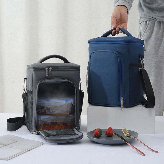 Koelrugzak voor lunch - geïsoleerde lunch rugzak met waterbestendige buitenkant en ritssluiting, geschikt voor werk, school, picknick en reizen - grijs — afbeelding 4
