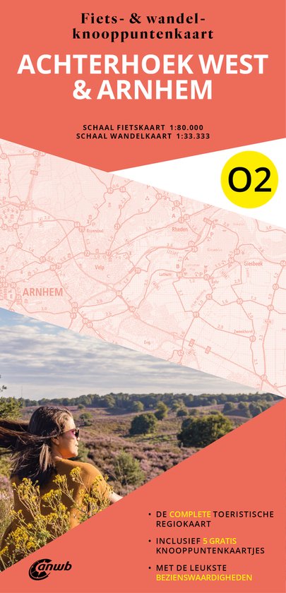 Fiets- & wandelknooppuntenkaart Achterhoek West & Arnhem, schaal 1:80.000.