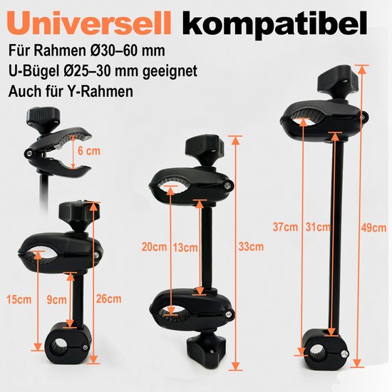 Framehouder fietsendrager set - 3 stuks - afsluitbaar - verstelbaar 30-60 mm - met antikras bescherming - voor meerdere fietsen van Merkloos — afbeelding 5