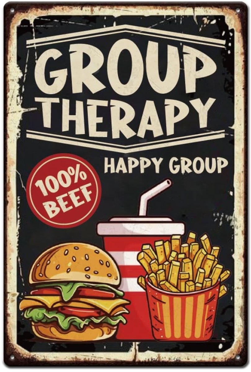 ONF3 - Retro metalen poster - Grappige wanddecoratie - 20 x 30 cm - Fastfood kunst - Geschikt voor restaurants - Gelukkige groep