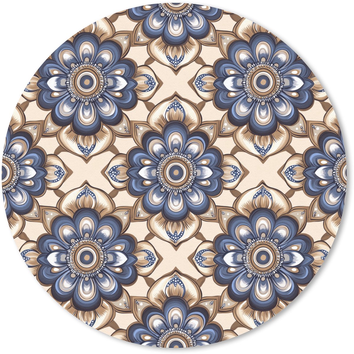 Muismat rond 30x30 cm - Mousepad Floraal - Ornament - Blauw - Ronde muismatten