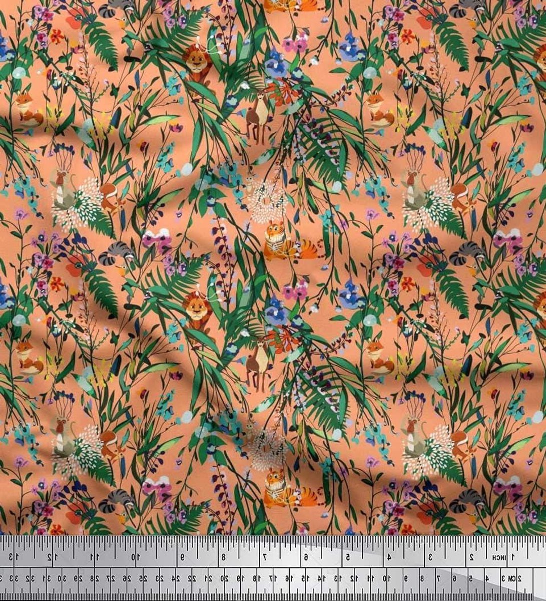 Katoenen Poplin Stof - Jungle Dierenprint - Kleding Maken - Ontworpen door Designers - Per Meter - Licht Perzik