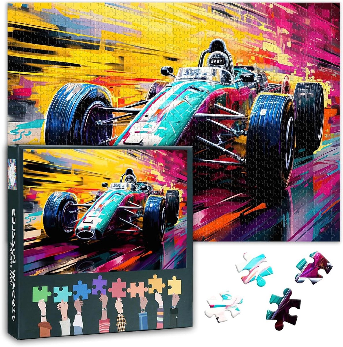 Racewagen Puzzel - Kunstwerk Puzzel - Ontspanning en Uitdaging - 1000 Stukjes - 50 x 70 cm - Auto