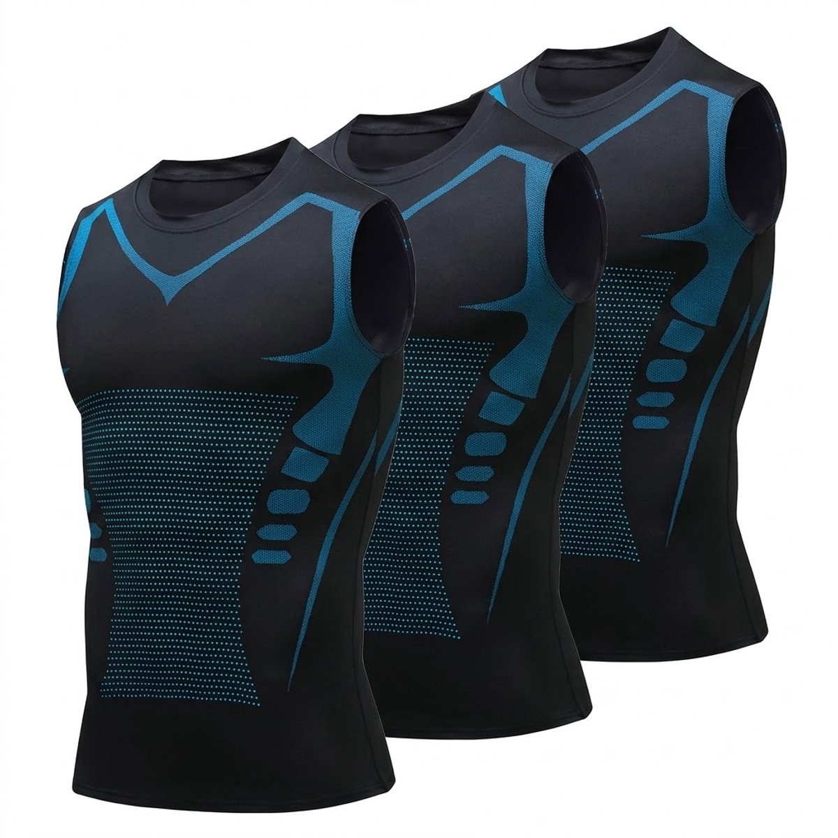 Zwart compressie sport shirt heren tanktop singlet – mouwloos sport top – ademend training shirt met ronde hals – elastisch fitness shirt voor hardlopen fitness basketbal – aansluitende basislaag – maat XL – set van 3