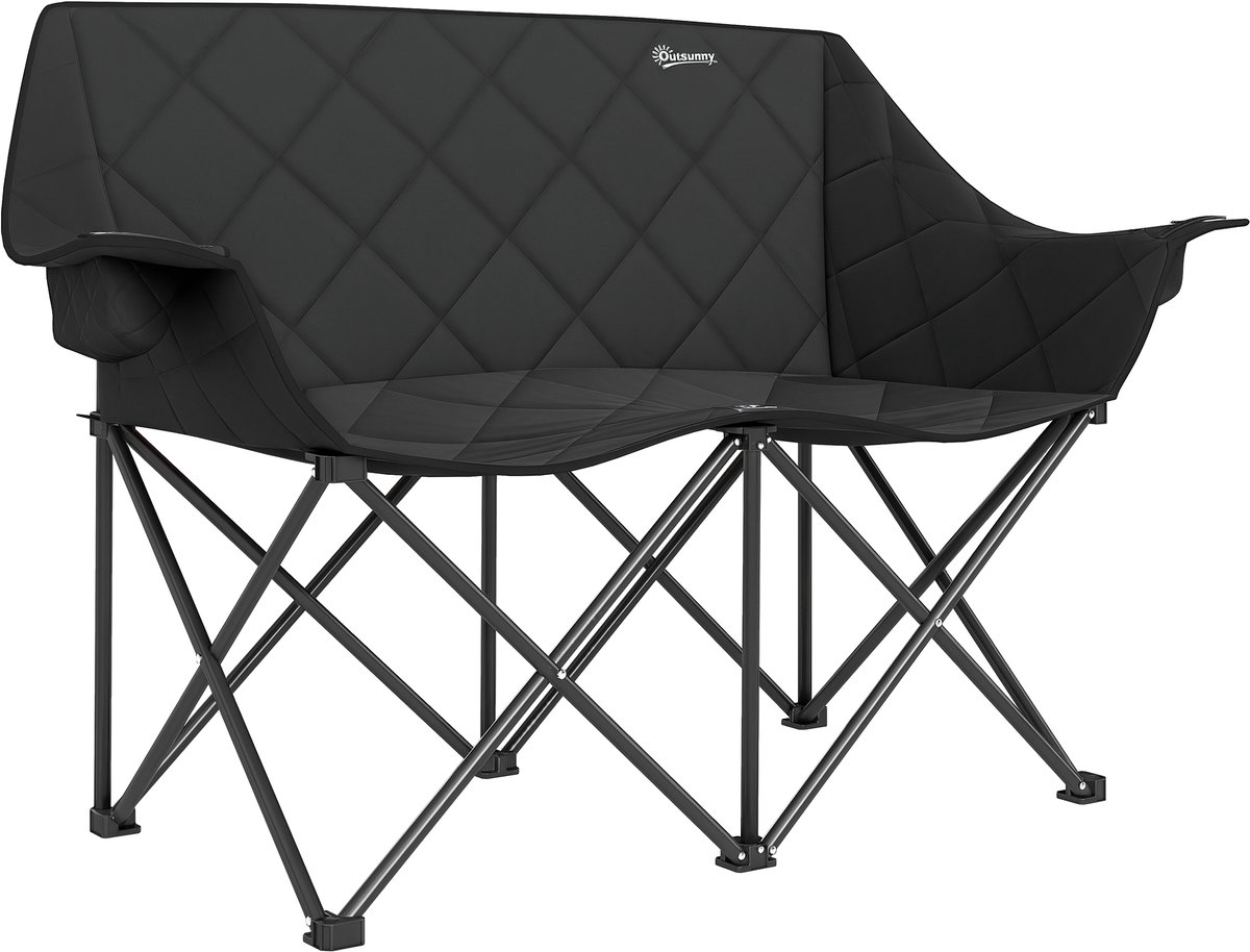 Killogood Vouwstoel opvouwbare 2 zits campingstoel met draagtas buiten tot 250kg belastbaar 145 x 60 x 92 cm zwart