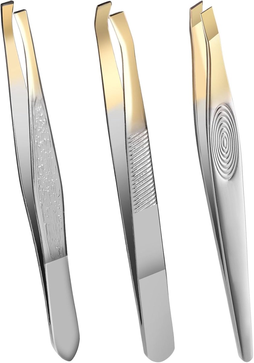 3-Piece Tweezers - Stainless Steel - Professionele Haarverwijdering - Wenkbrauw en Wimper Extensions