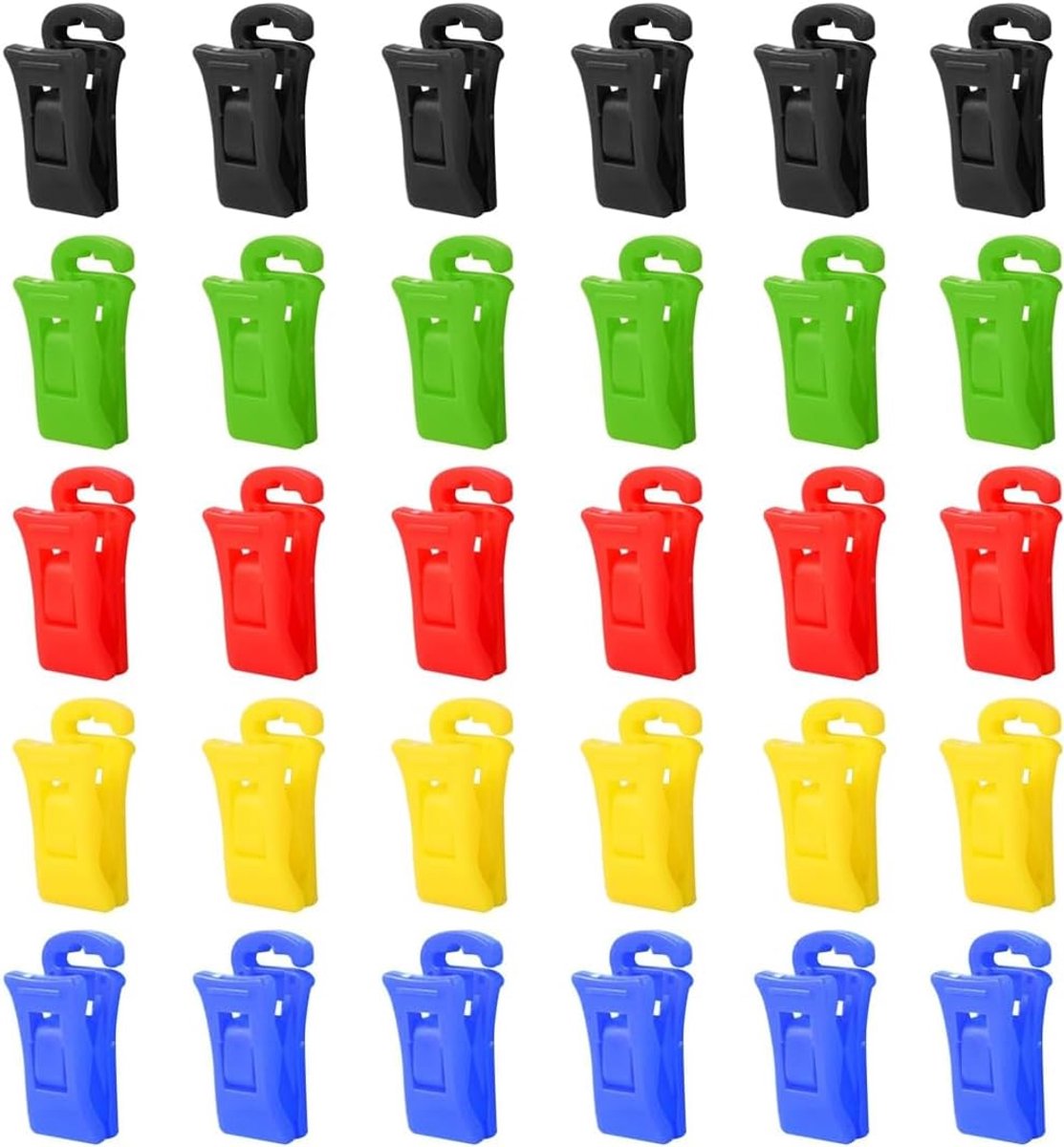 30 Pcs Sock Clips voor Wasmachine - Droger Sok Houders met Haak - Direct in Lade - 5 Kleuren