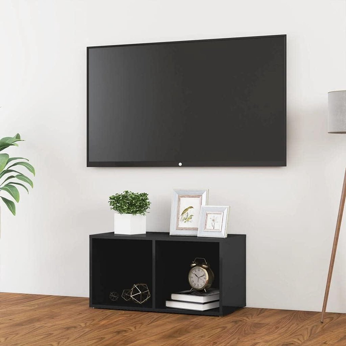 TV Meubel - TV Kast - Opbergen Entertainment - Twee Compartimenten - 72x35x36.5cm - Hoogglans Grijs