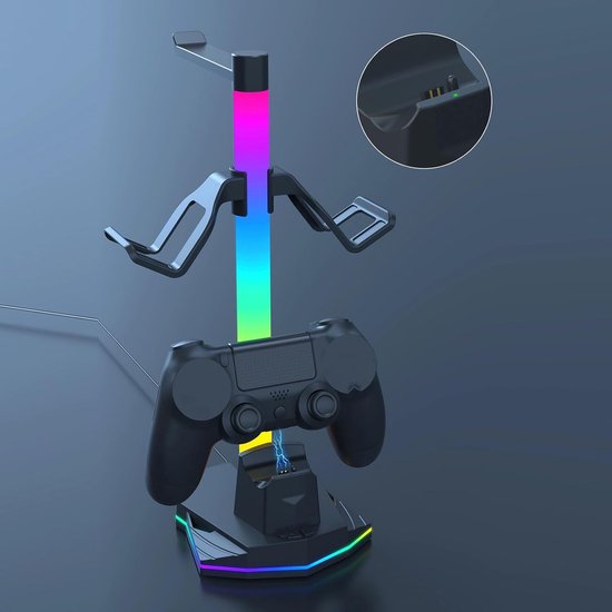 Controllerstandaard - Oplaaddock - Gaming Setup Organiseren - 3-in-1 Functionaliteit - Dubbele USB Poorten - Zwart — afbeelding 4