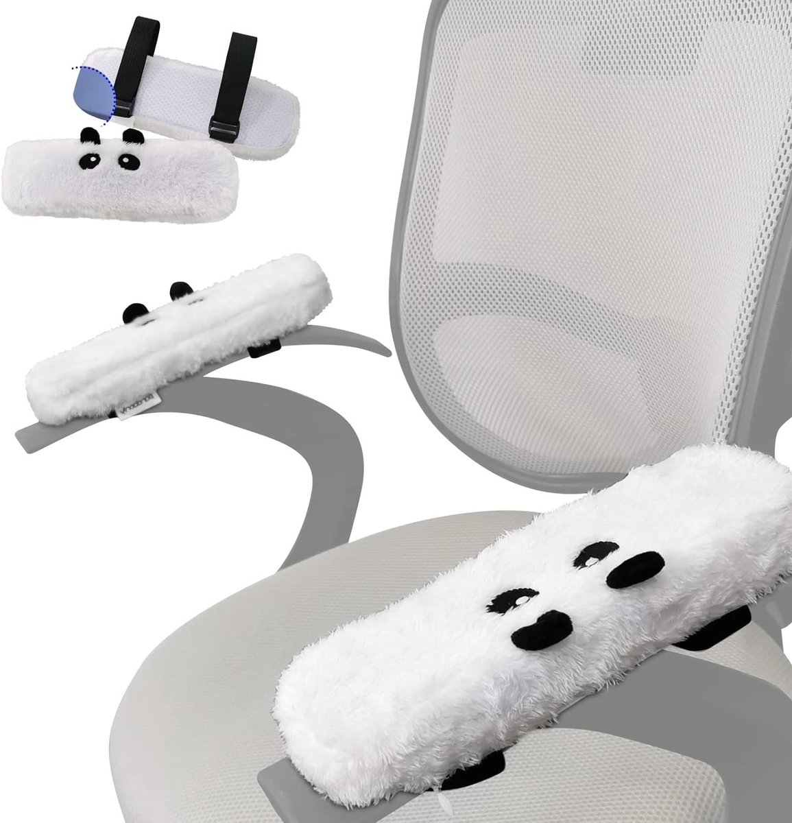 Set van 2 Zachte Panda Armsteunen voor Stoelen, Geheugenfoam Kussens met Klittenband, Verstelbare Ergonomische Armsteunhoezen voor Kantoor en Gaming, Comfortabele Armkussens voor Drukverlichting
