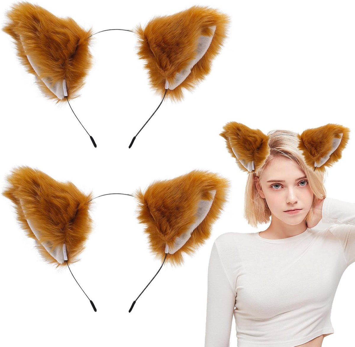 Fox Oren Hoofdband Set van 2, Oranje Vacht voor Carnaval, Cosplay en Halloween Accessoires