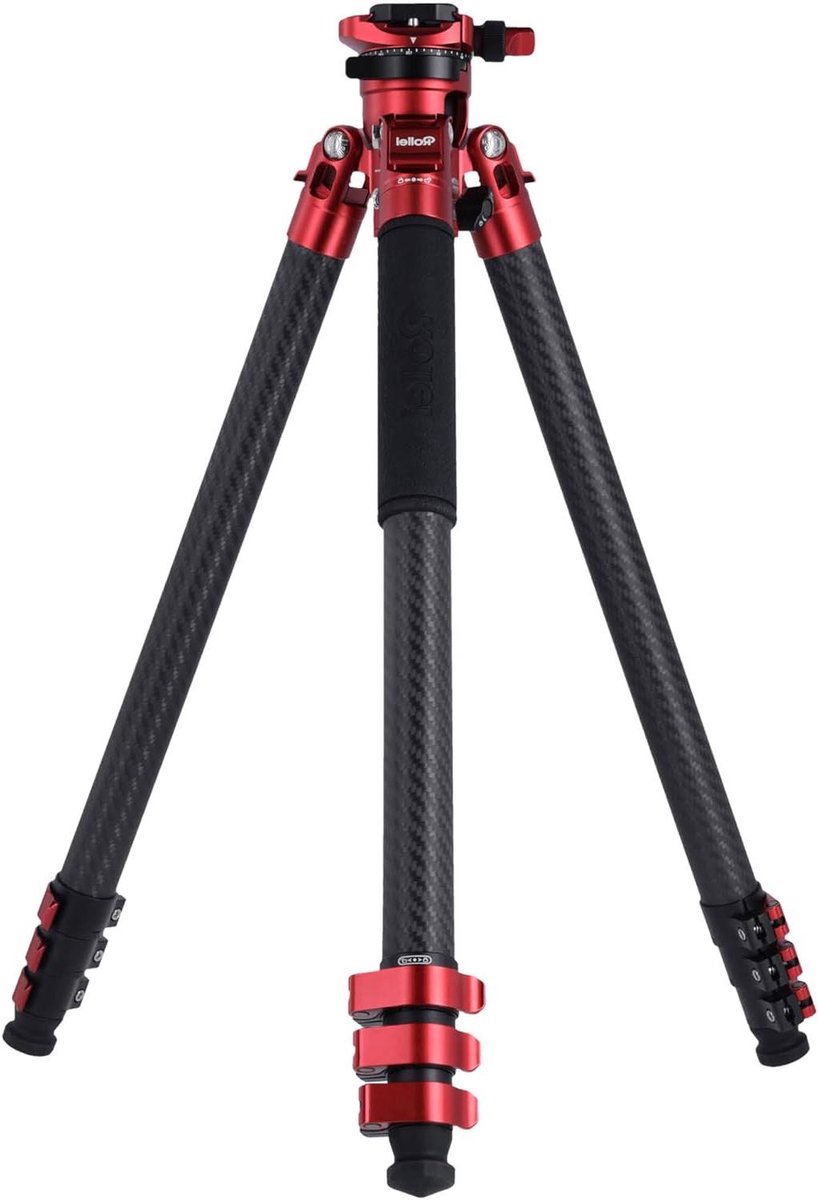 Carbon Statief - Reisstatief Driepoot - Fotografie Stabiliteit - Hoge Draagkracht - 166 cm Max Hoogte - Rood