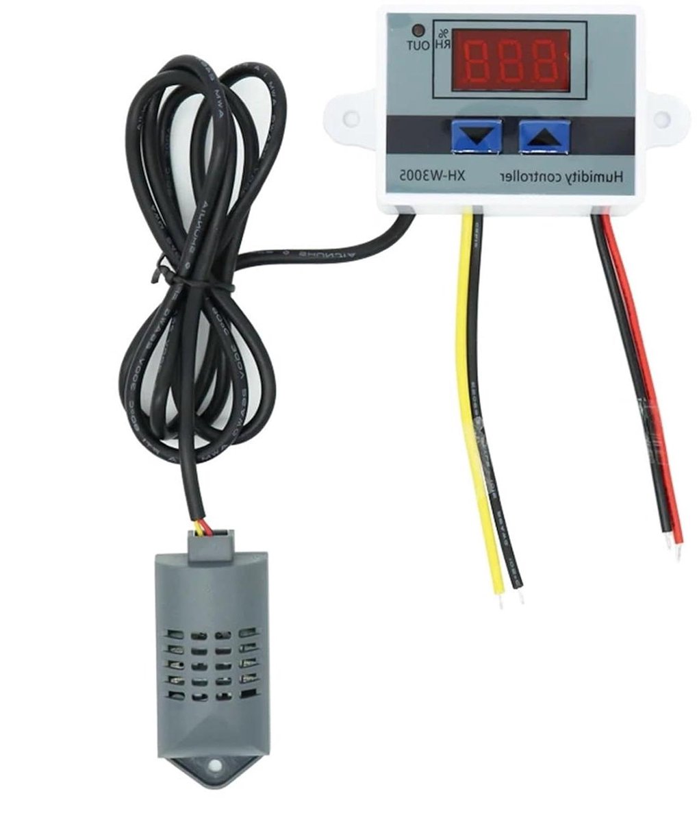 Digitale Vochtregelaar - Hygrostaat Hygrometer - Klimaatbeheersing - SHT20 Vochtsensor - 12V 24V 220V - Grijs