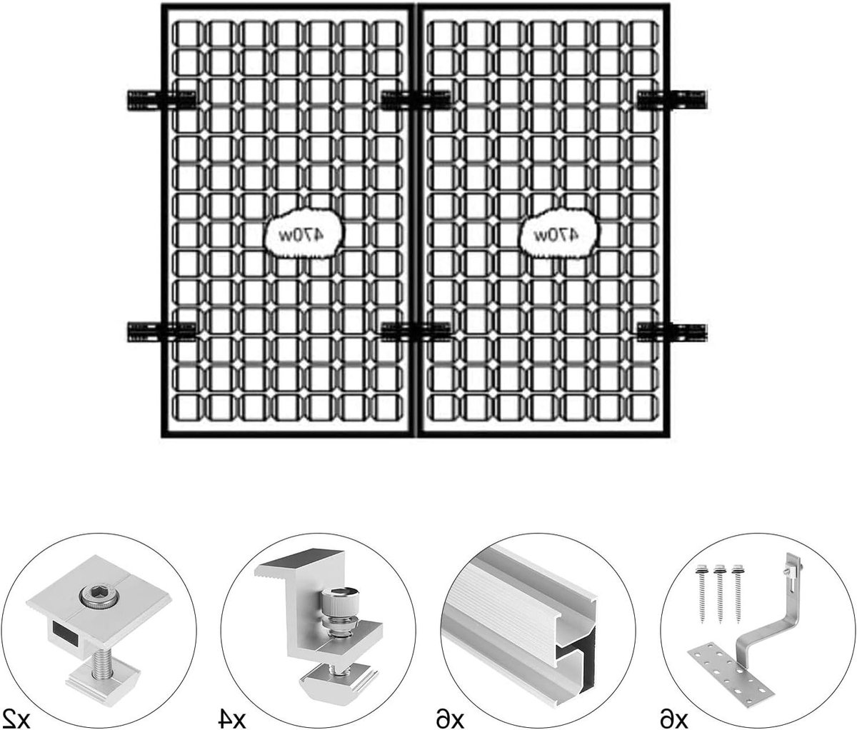Zonnepaneel Montagekit - Dakbevestiging Set - Zonnepanelen Installeren - Corrosiebestendig Aluminium - Voor 2 Modules - Zilver